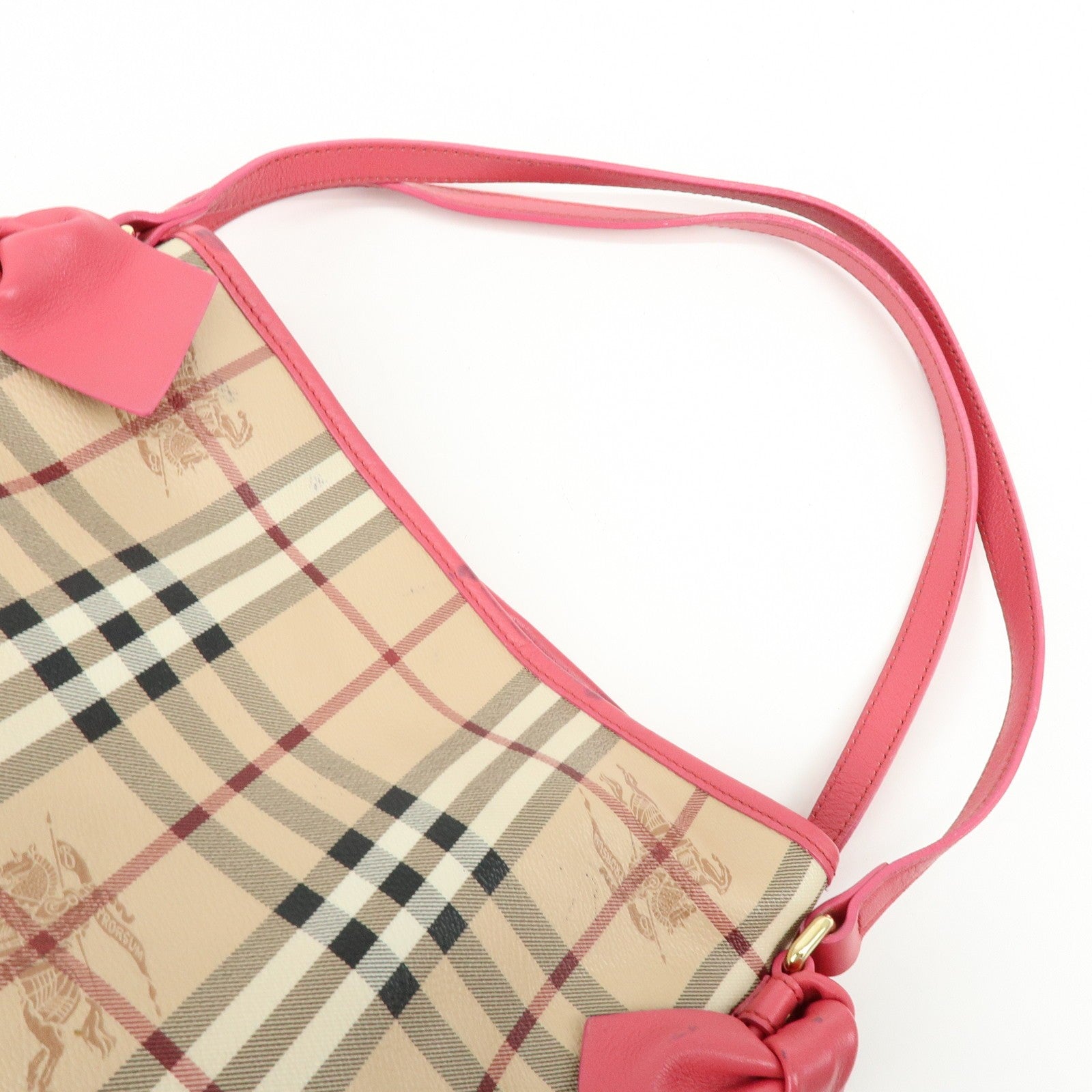 Burberry Side Ribbon Hand Bag - Nova Plaid Brown Pink, PVC Coating Canvas, Leather