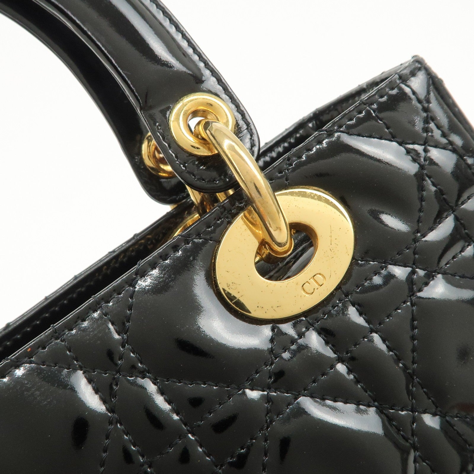 Christian Dior Lady Dior 2Way Hand Bag - Black, Patent Leather