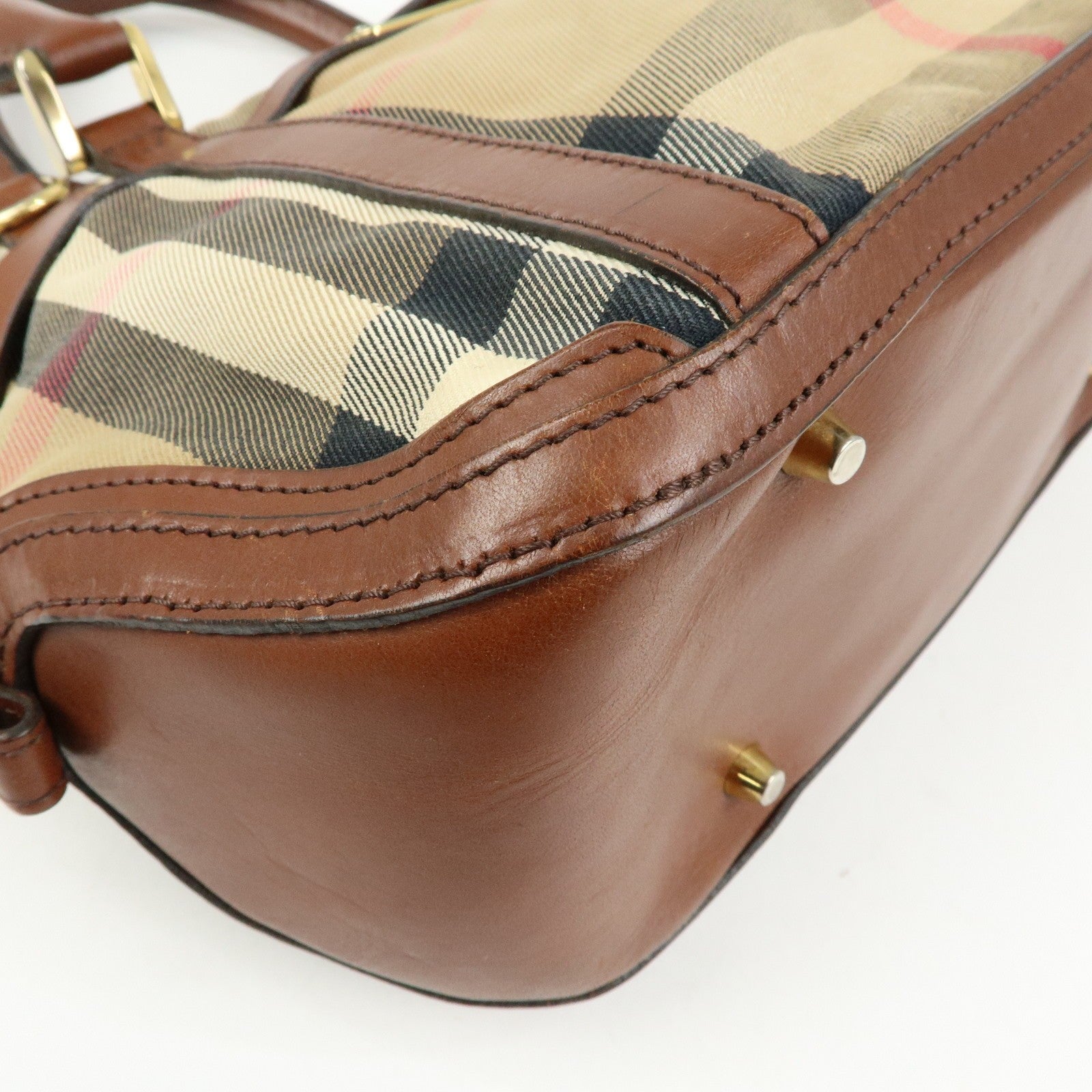 Burberry Nova Plaid Hand Bag - Beige Brown, Canvas Leather