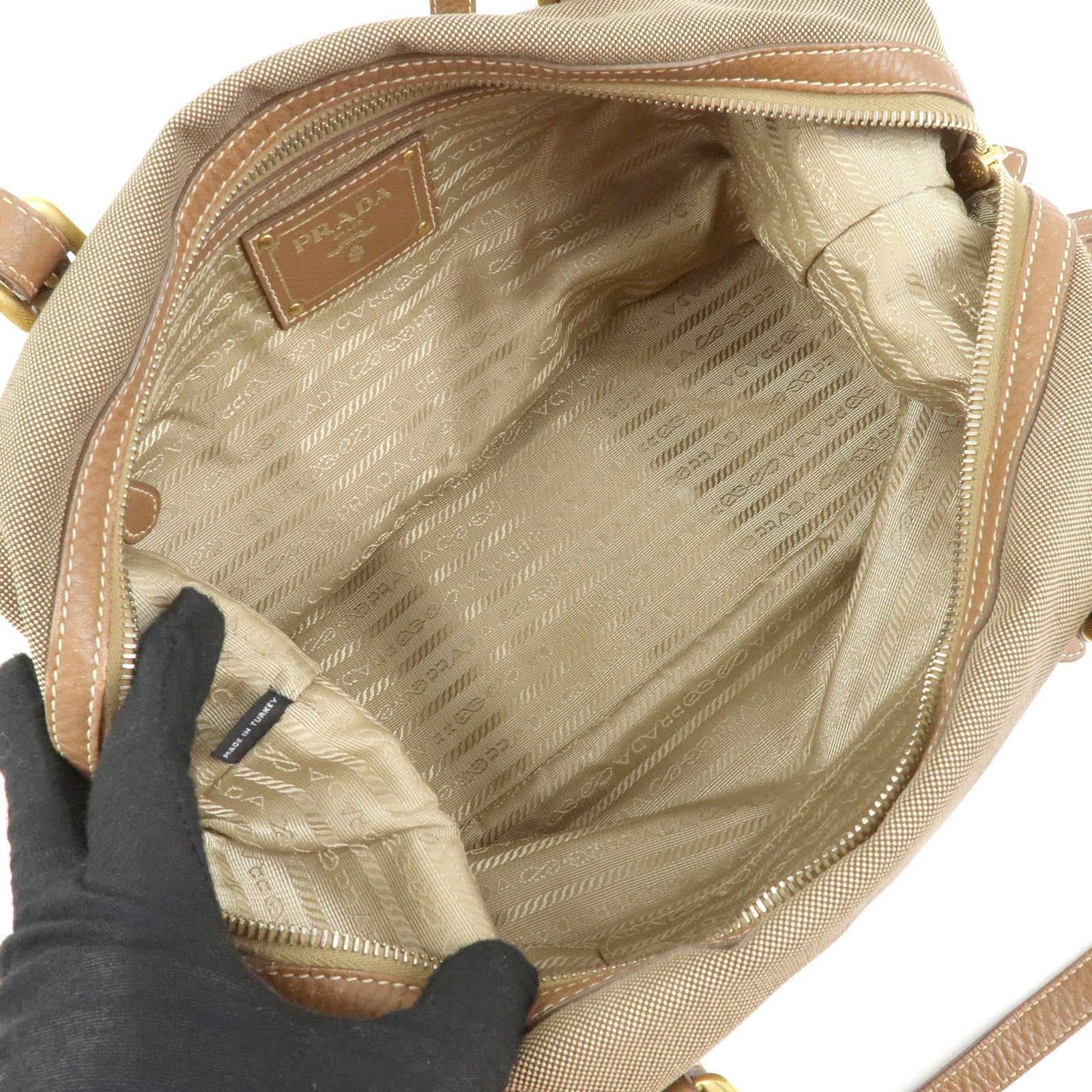 Prada Boston Bag - Beige, Canvas and Leather