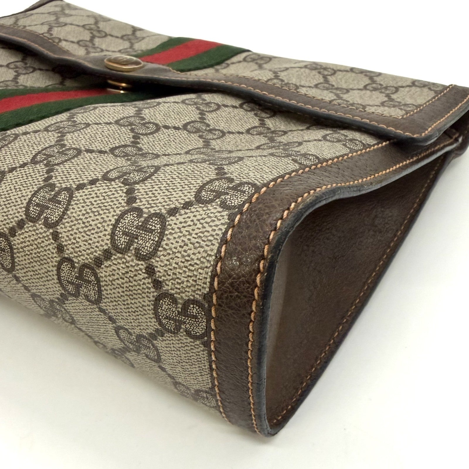 Gucci Sherry Line Clutch Bag - Brown, PVC Leather 