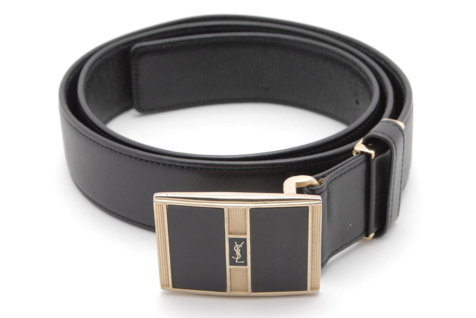 Saint Laurent Vintage YSL Logo Buckle Belt - Black, Leather