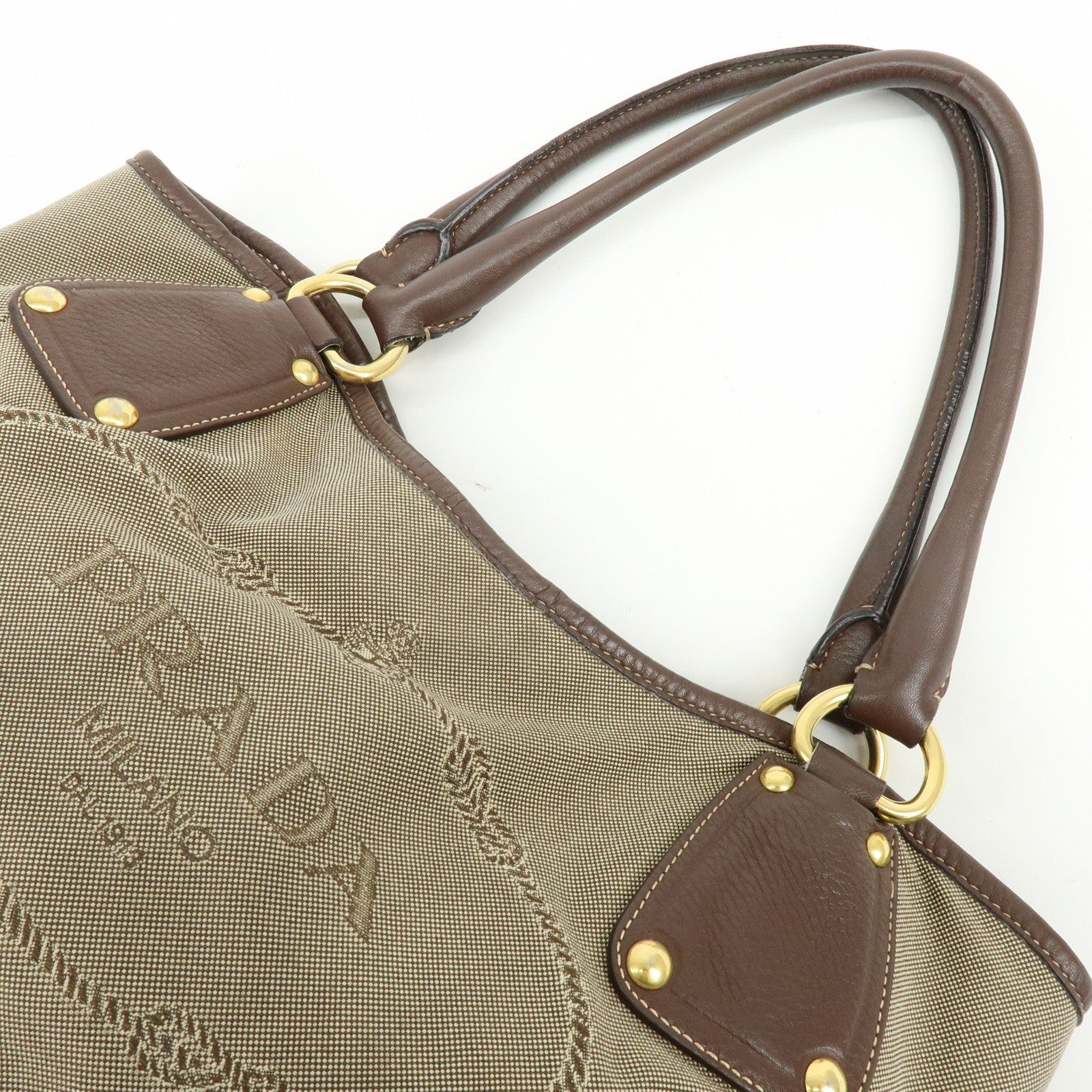 Prada Logo Jacquard Tote Bag - Beige Brown, Leather