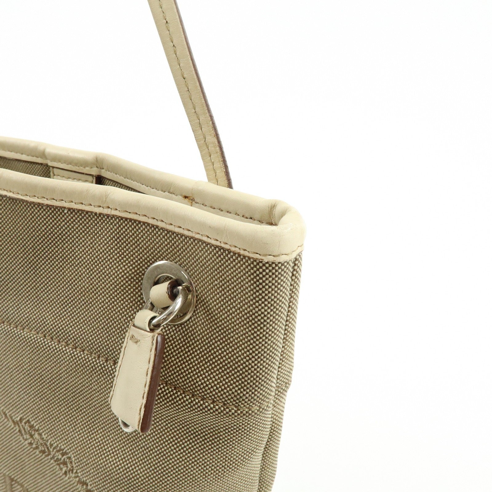 Prada Logo Jacquard Shoulder Bag - Beige, Leather
