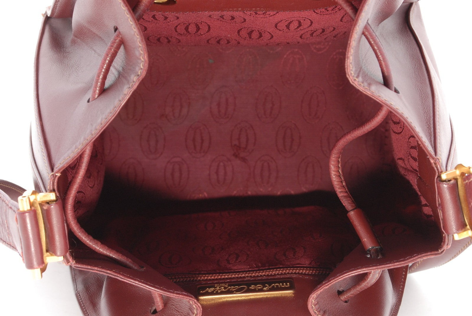 Cartier Must Line Drawstring Leather Shoulder Bag - Burgundy, Leather