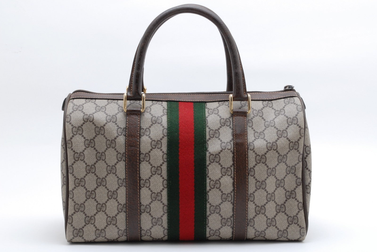 Gucci Guuci GG Supreme Boston Bag - Beige Brown, PVC Leather