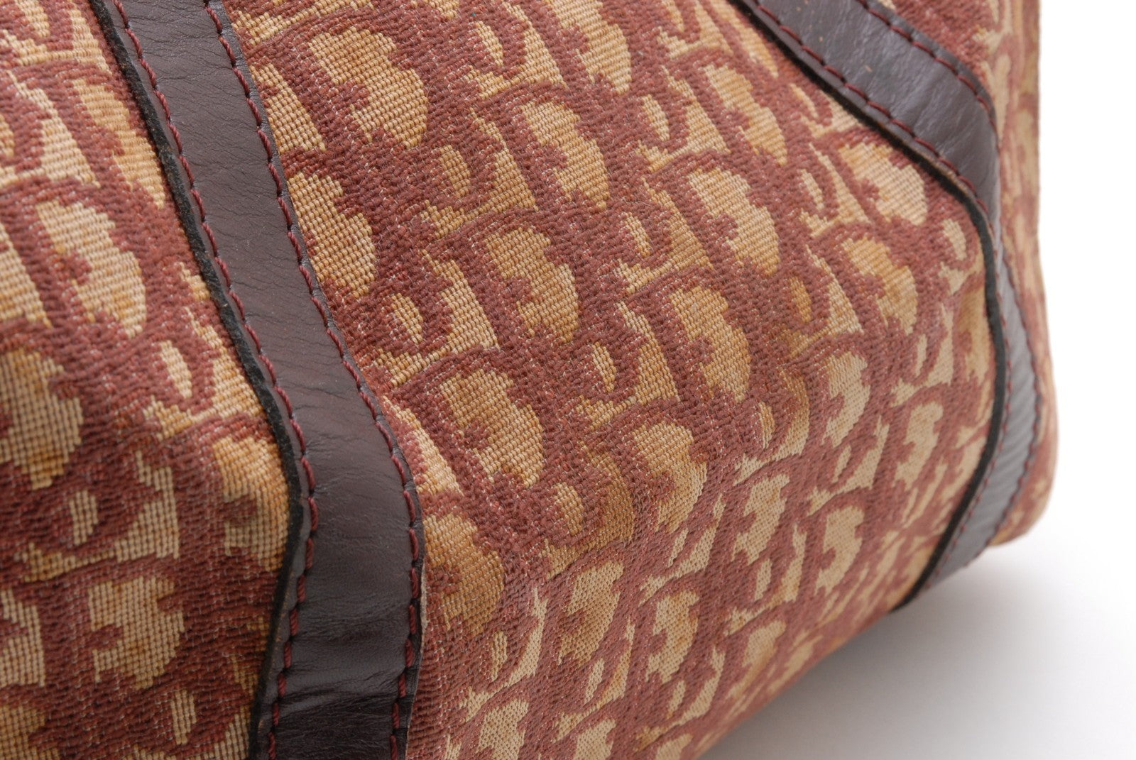 Christian Dior Trotter Boston Hand Bag - Burgundy Red, Canvas