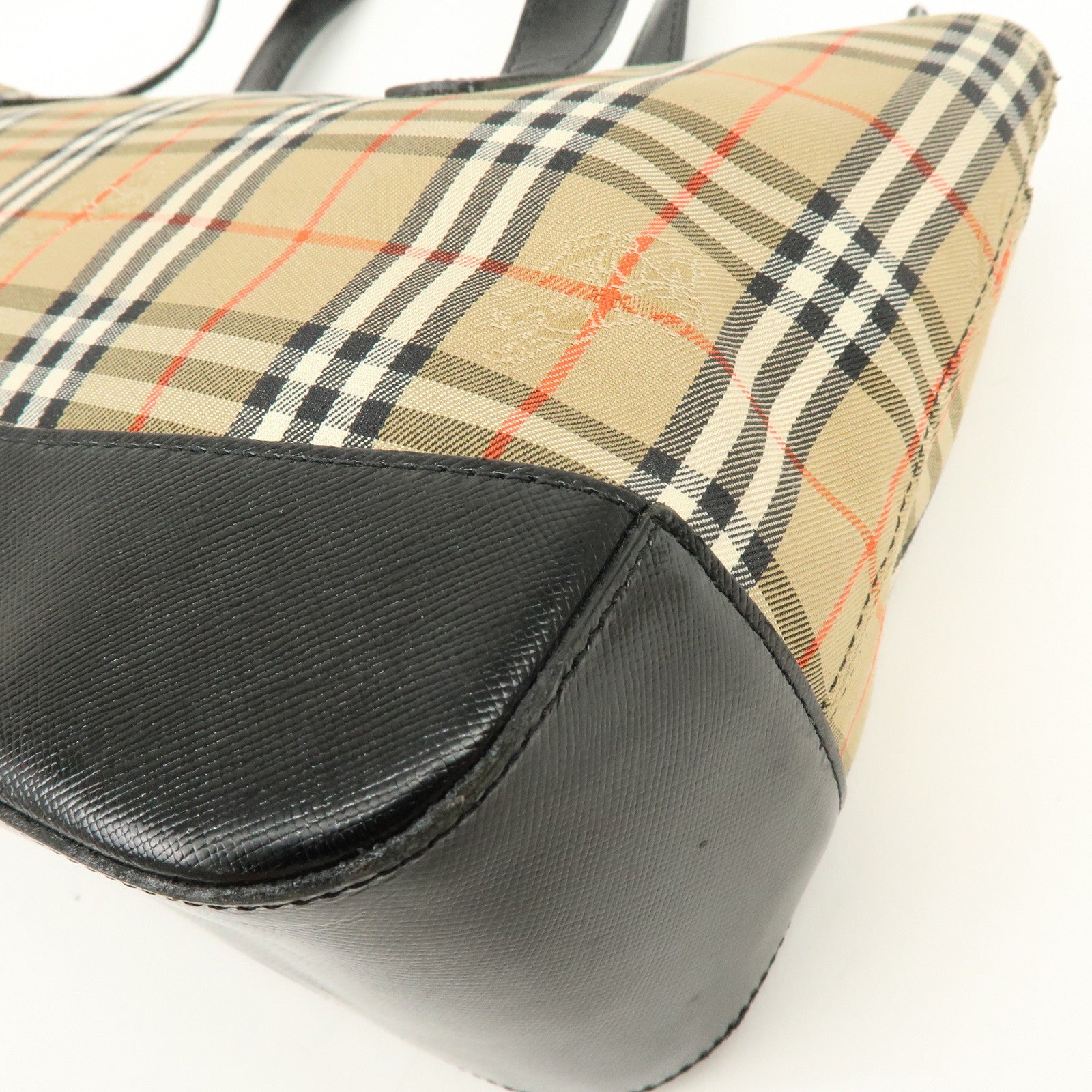 Burberry Nova Plaid Tote Bag - Brown, Black, Canvas, Leather 