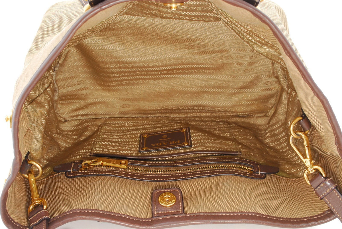 Prada Triangle Logo Tote Bag - Brown, Canvas
