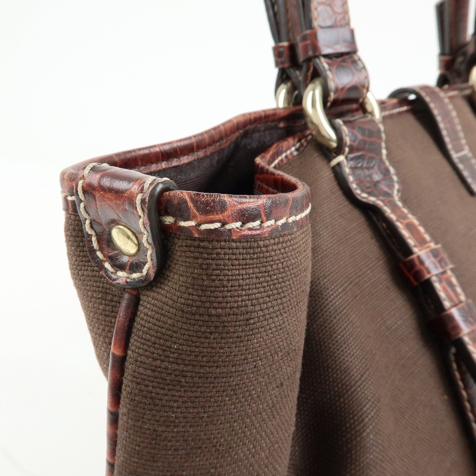 Celine Logo Canvas Tote Bag - Brown, Embossed Leather