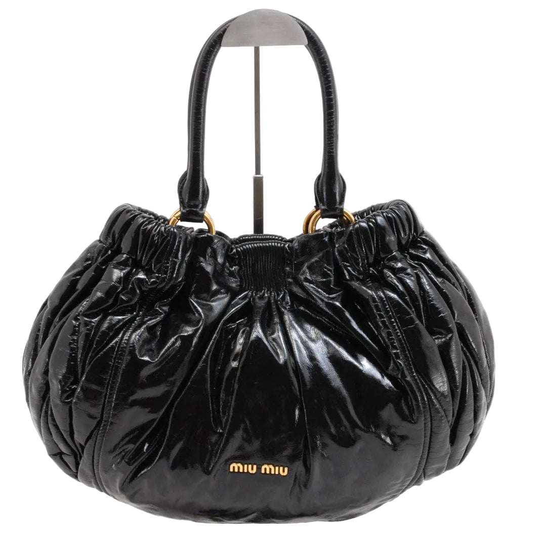 Miu Miu 142 Tote Shoulder Bag - Black, Patent Leather