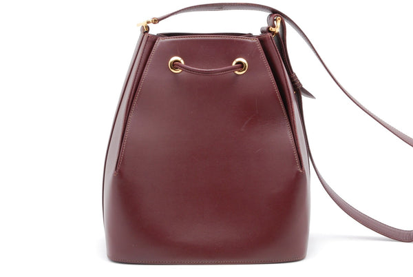 Cartier Must Line Drawstring Leather Shoulder Bag - Burgundy, Leather