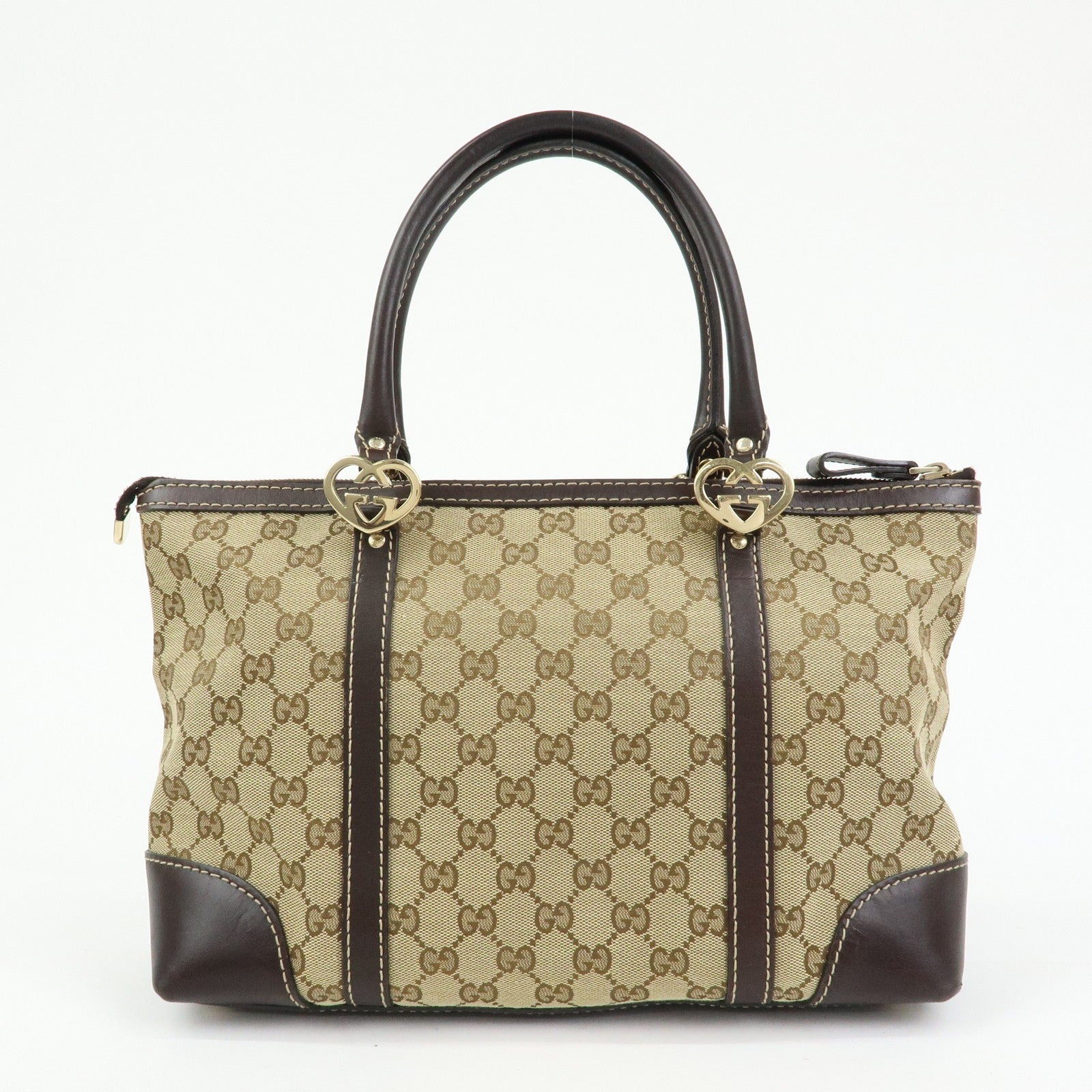 GUCCI Interlocking G Lovely Heart Canvas Tote Bag Beige