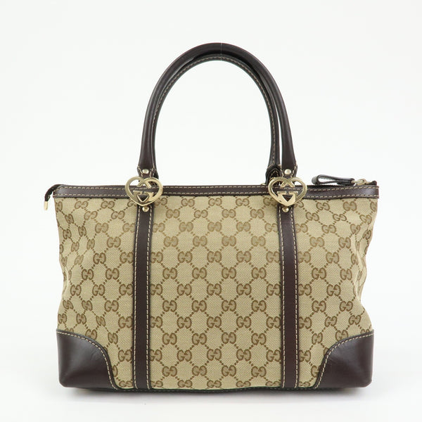 GUCCI Interlocking G Lovely Heart Canvas Tote Bag Beige
