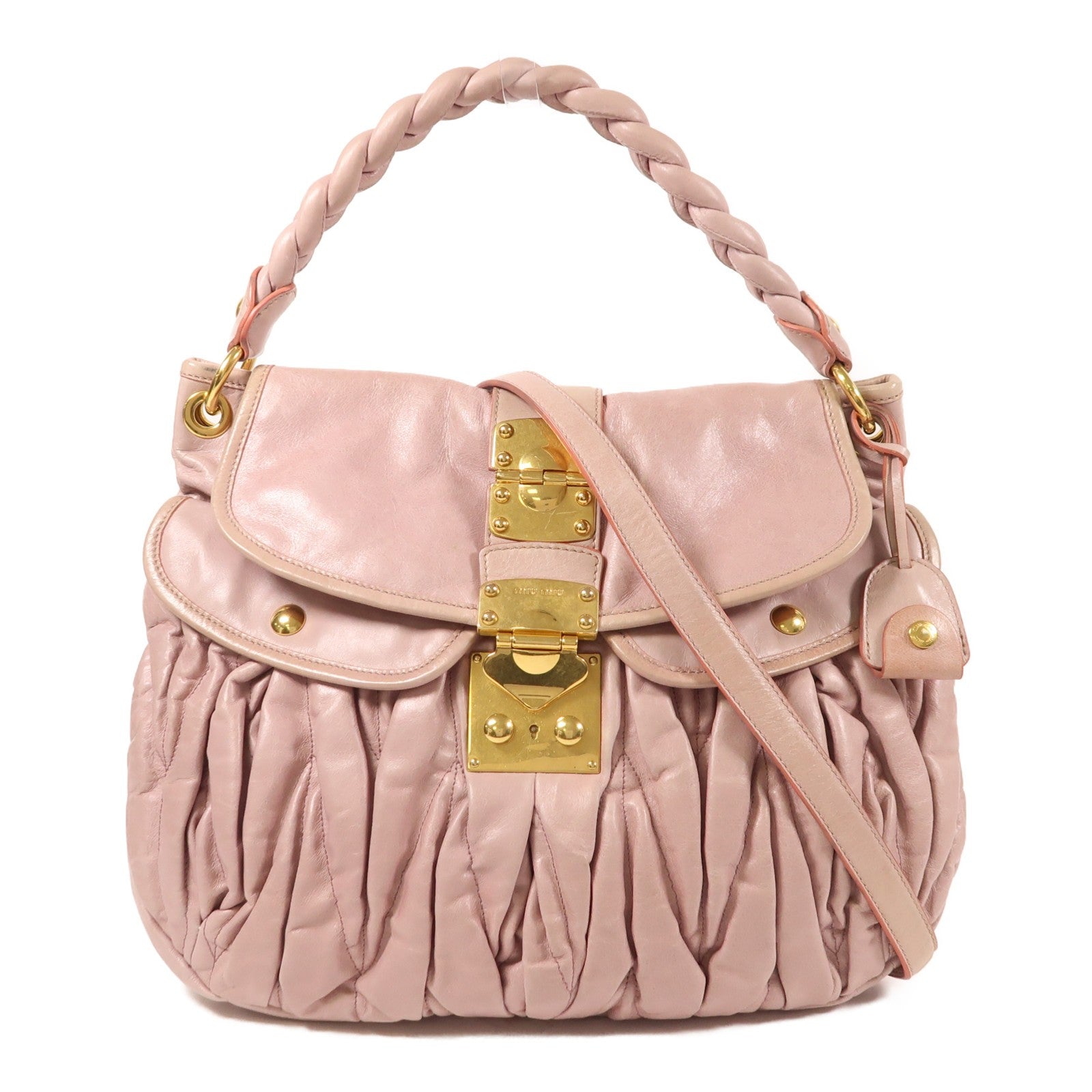 Miu Miu GHW Matelasse Coffer 2 Way Shoulder Bag - Pink, Calfskin Leather 