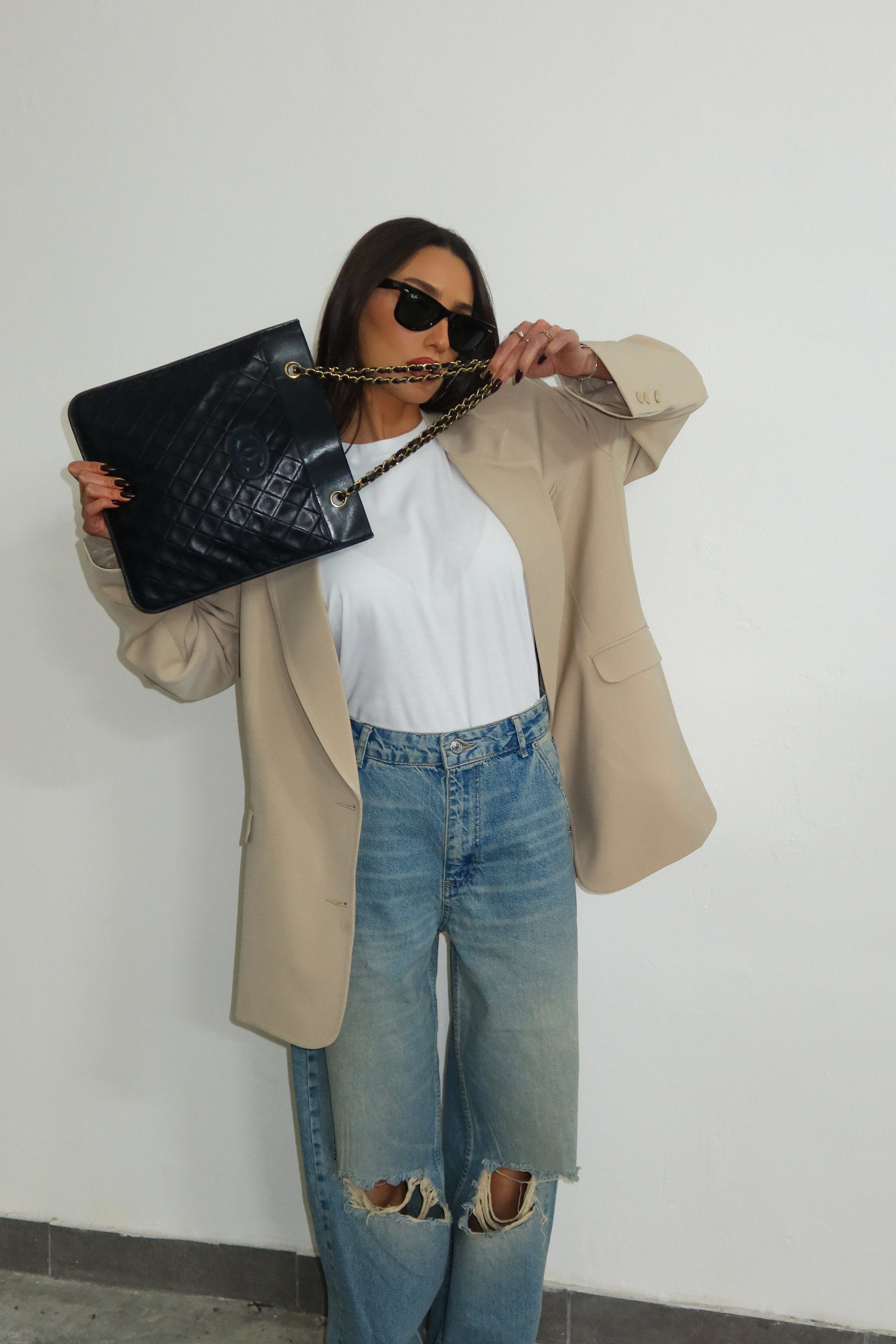 Matelasse Chain Tote Bag Leather Black