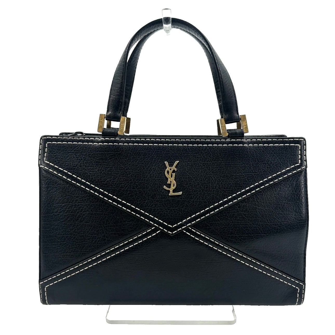 Yves Saint Laurent Hand Tote Stitch Bag Leather Black Vintage