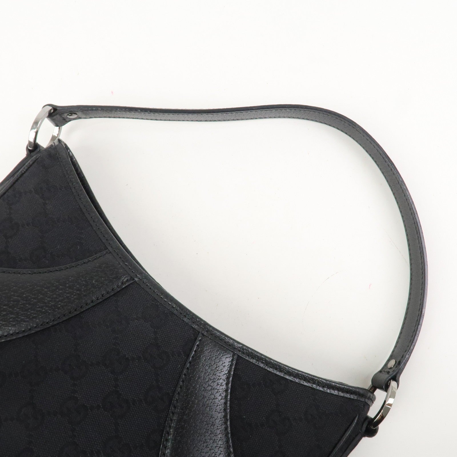 Gucci 113012 Shoulder Bag - Black, GG Canvas, Leather 