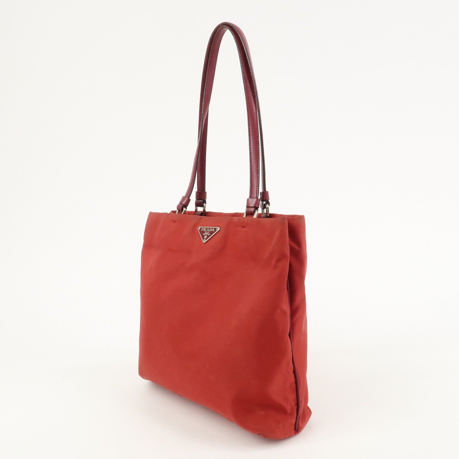 Prada Triangle Logo Tote Bag - Red, Nylon and Leather