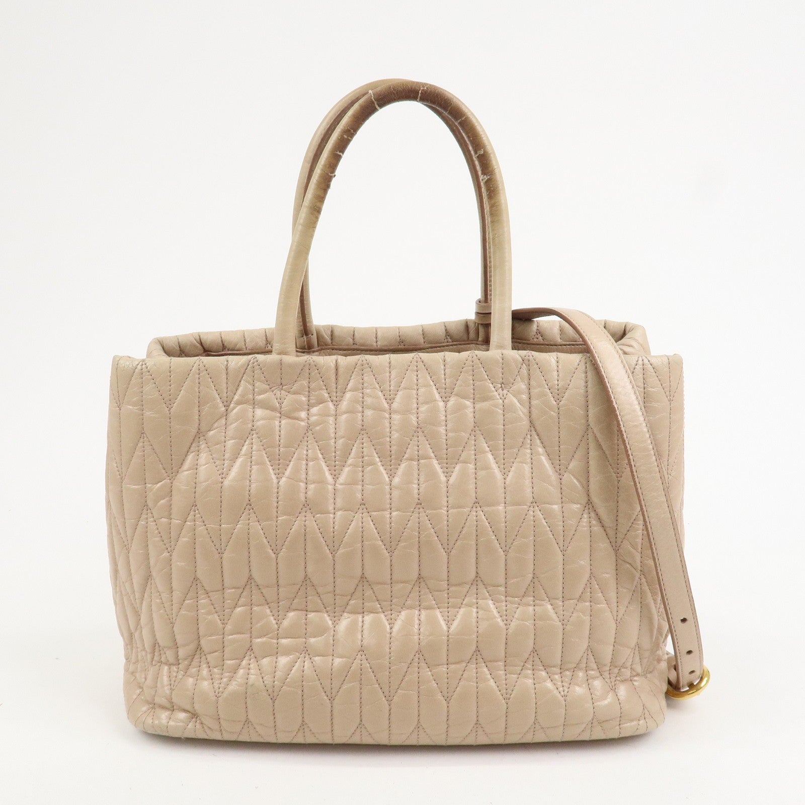 Miu Miu Leather Ribbon 2Way Shoulder Bag Beige, Leather