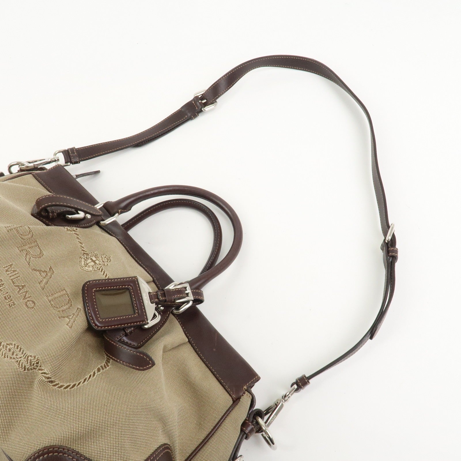 Prada Logo 2Way Shoulder Hand Bag - Brown, Canvas and Leather