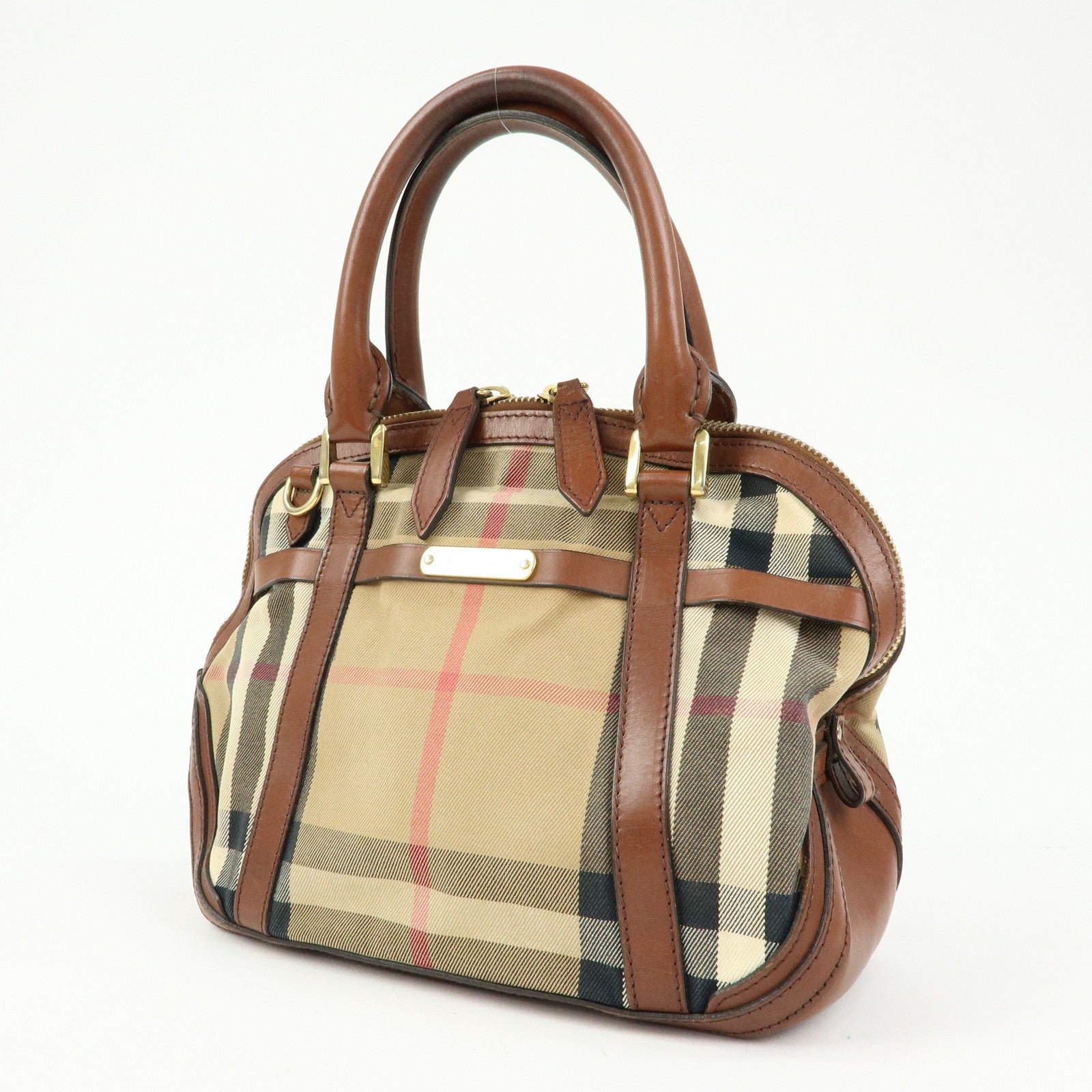 Burberry Nova Plaid Hand Bag - Beige Brown, Canvas Leather