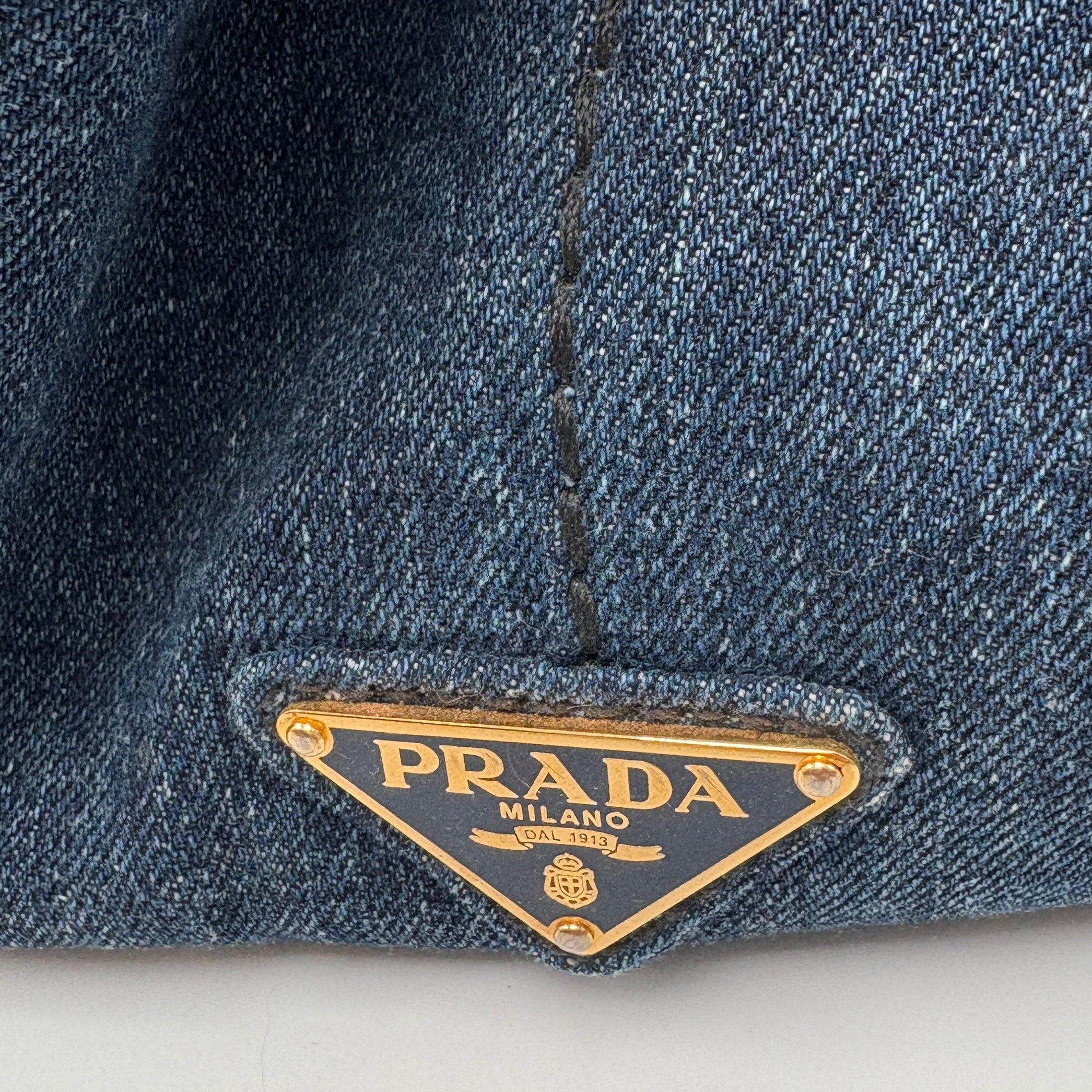 PRADA CANAPA LARGE CANVAS TOTE BAG HAND BAG DENIM BLUE
