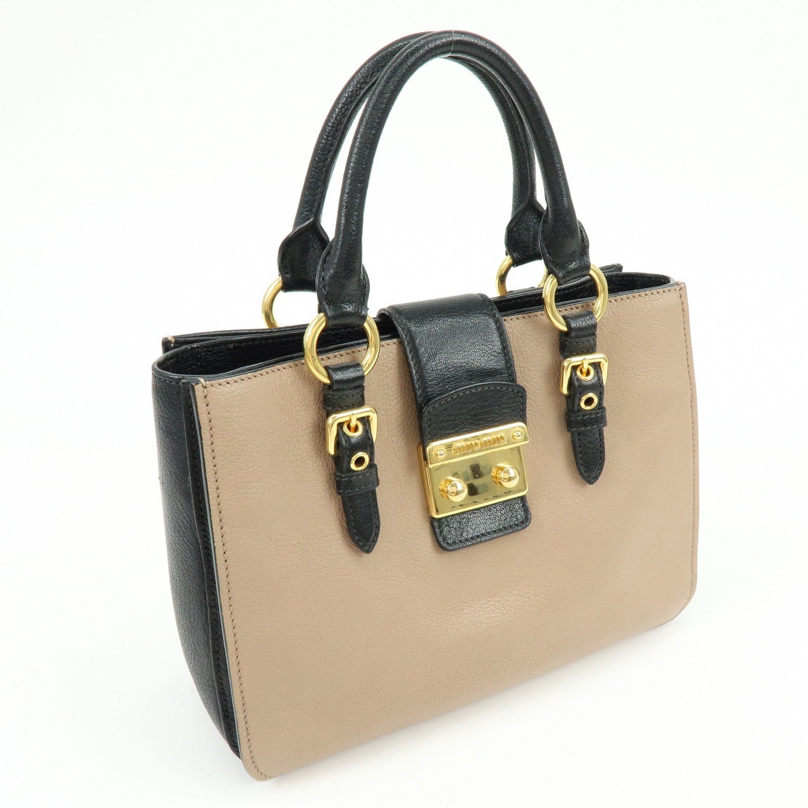 Miu Miu Hand Bag - Beige Black, Madras Leather