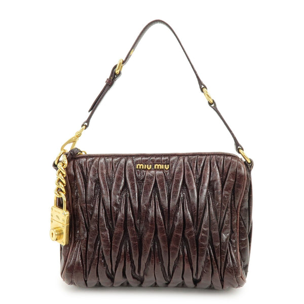 Miu Miu Matelasse Gathered Hand Bag - Brown, Leather