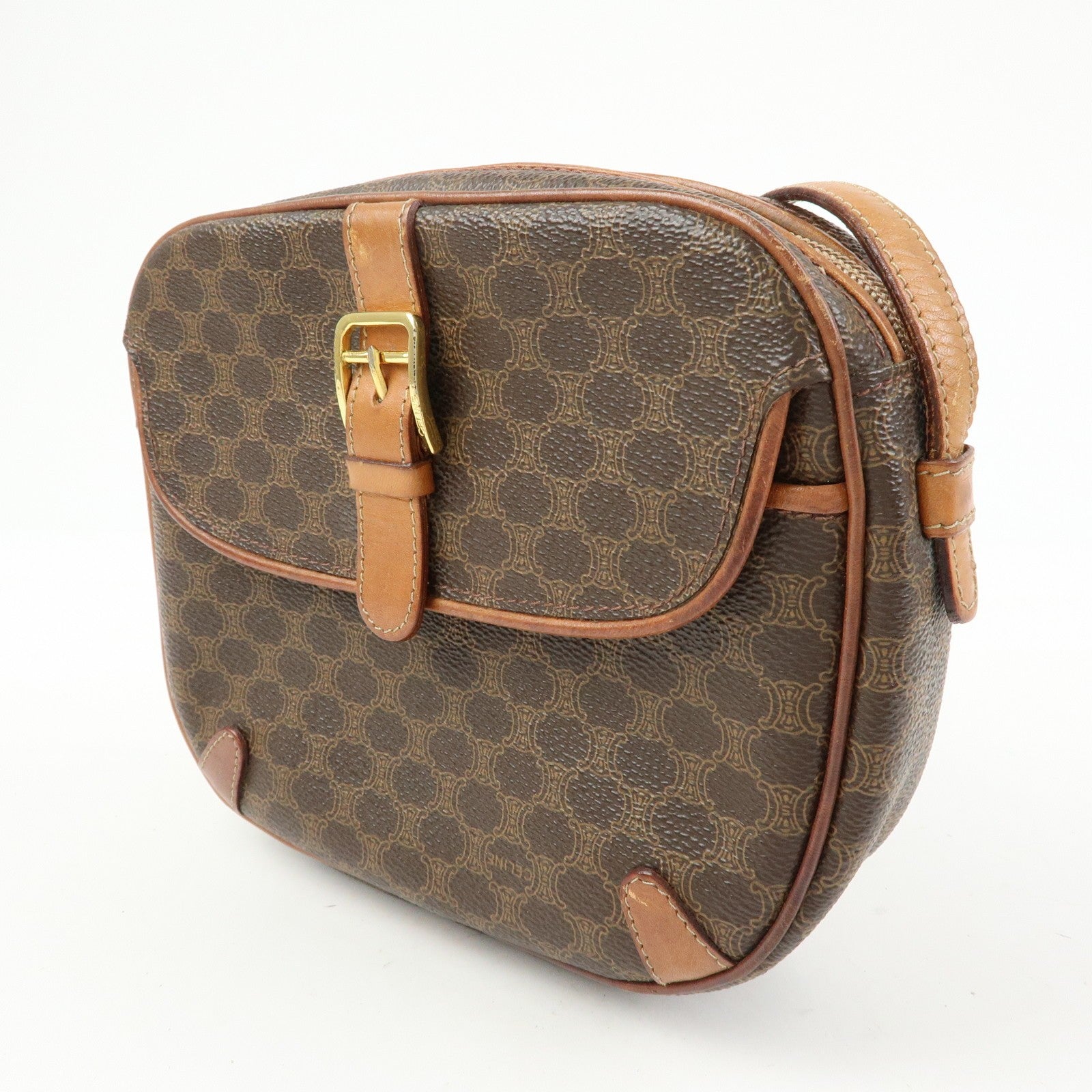Celine Macadam Shoulder Bag - Brown, PVC Coating Canvas, Leather