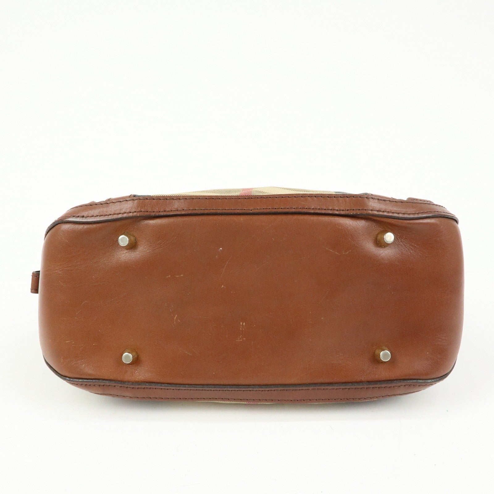 Burberry Nova Plaid Hand Bag - Beige Brown, Canvas Leather