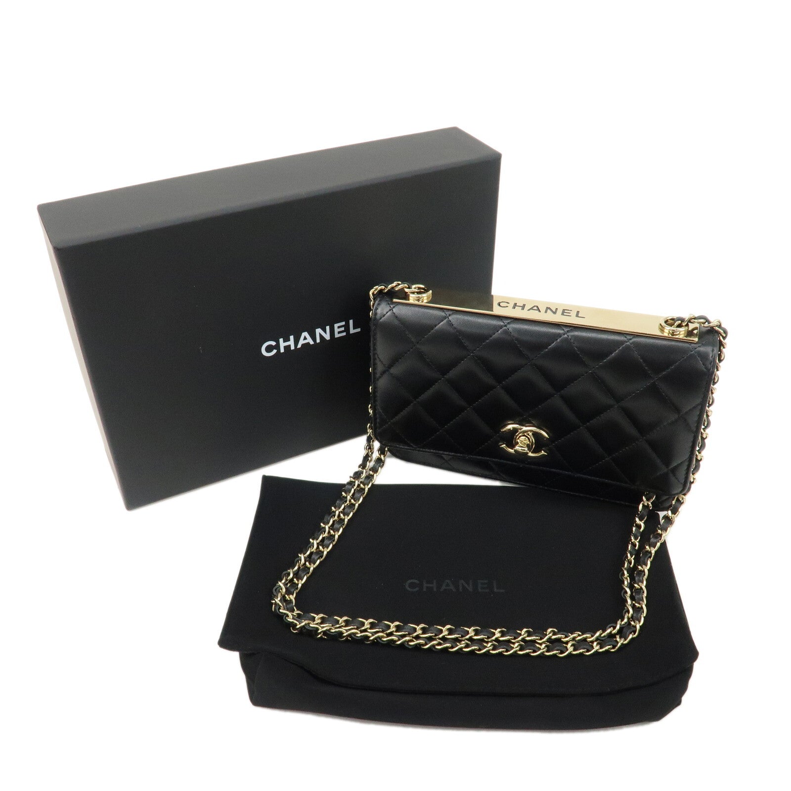 Chanel Matelasse Lamb Skin Trendy CC Chain Shoulder Bag - Black/Gold, Lamb Skin