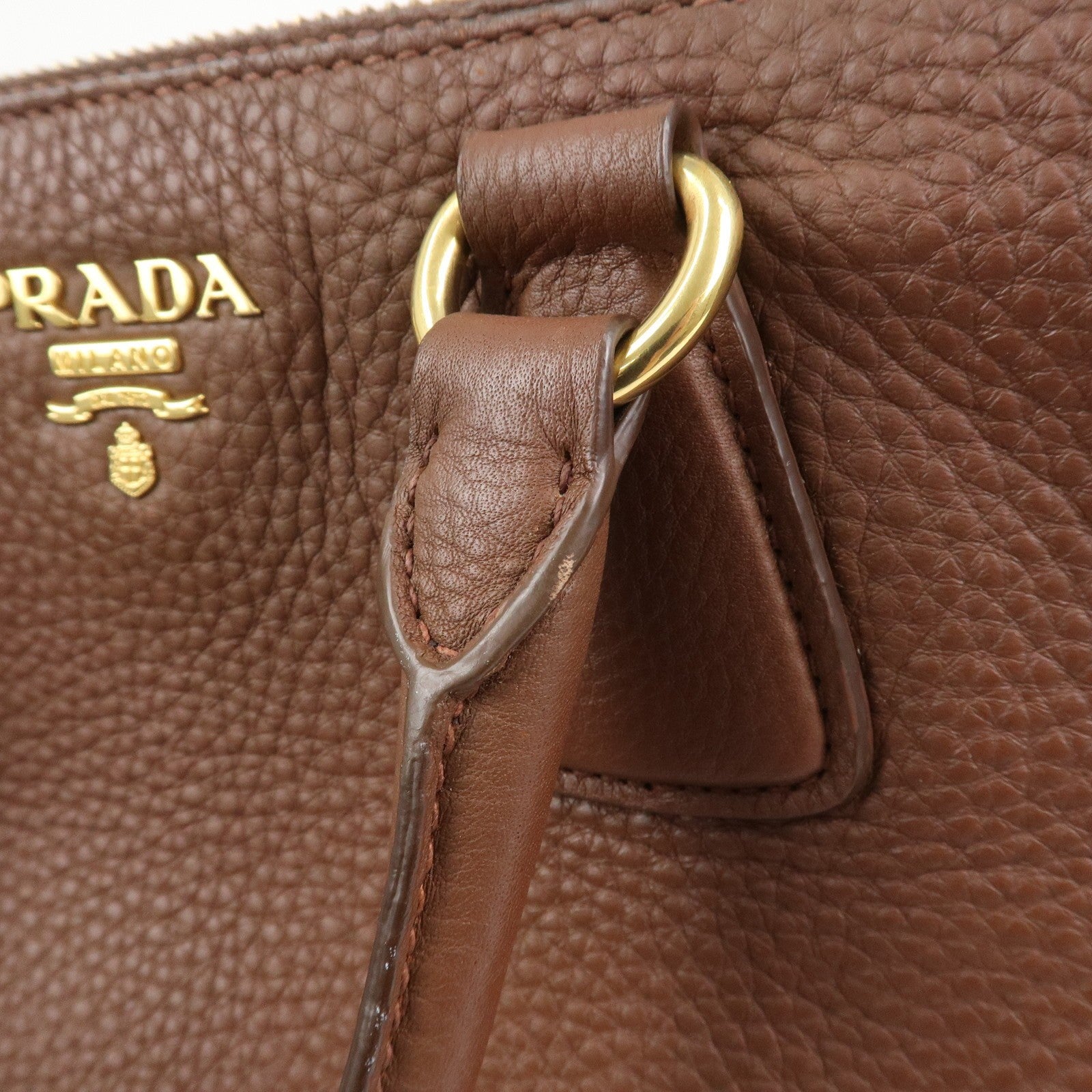 Prada Logo Hand Bag - Brown, Leather