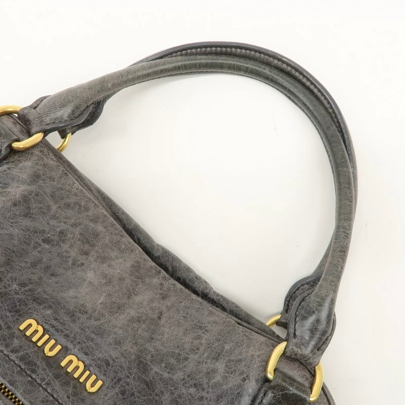 MIU MIU Leather Shoulder Bag Gray Gold Hardware