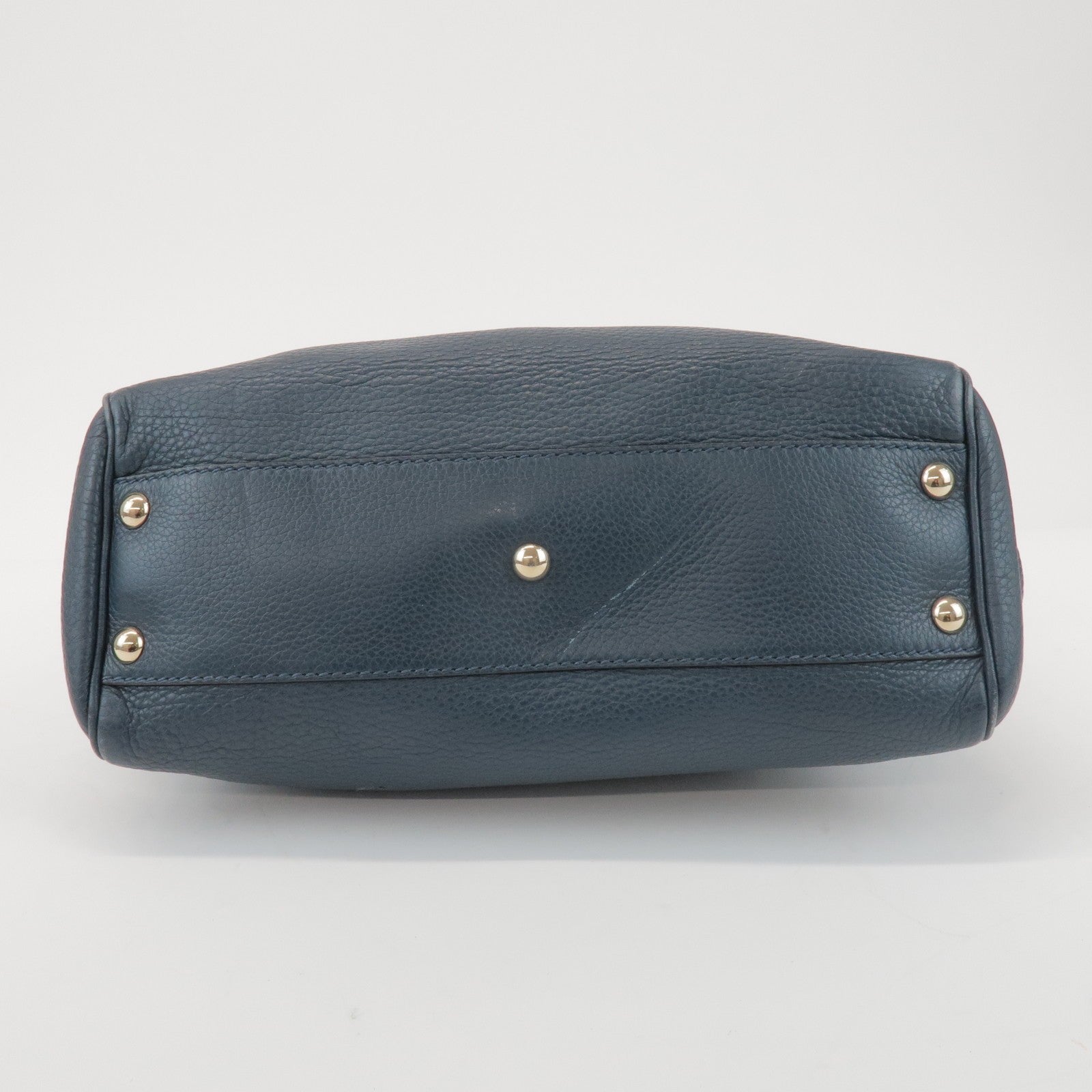 GUCCI Bamboo Calf Leather 2 Way Bag Tote Bag Navy