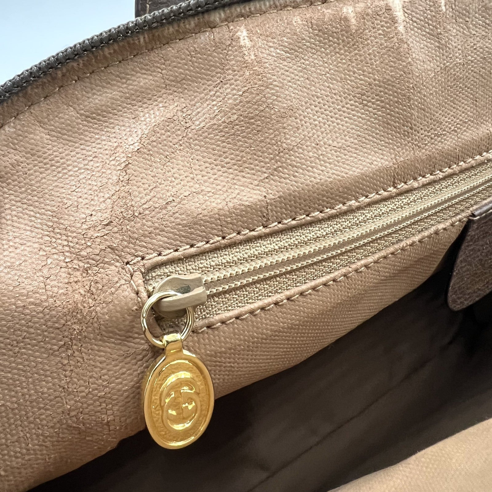 Gucci GG Supreme Hand Tote Bag - Beige Brown, PVC Leather
