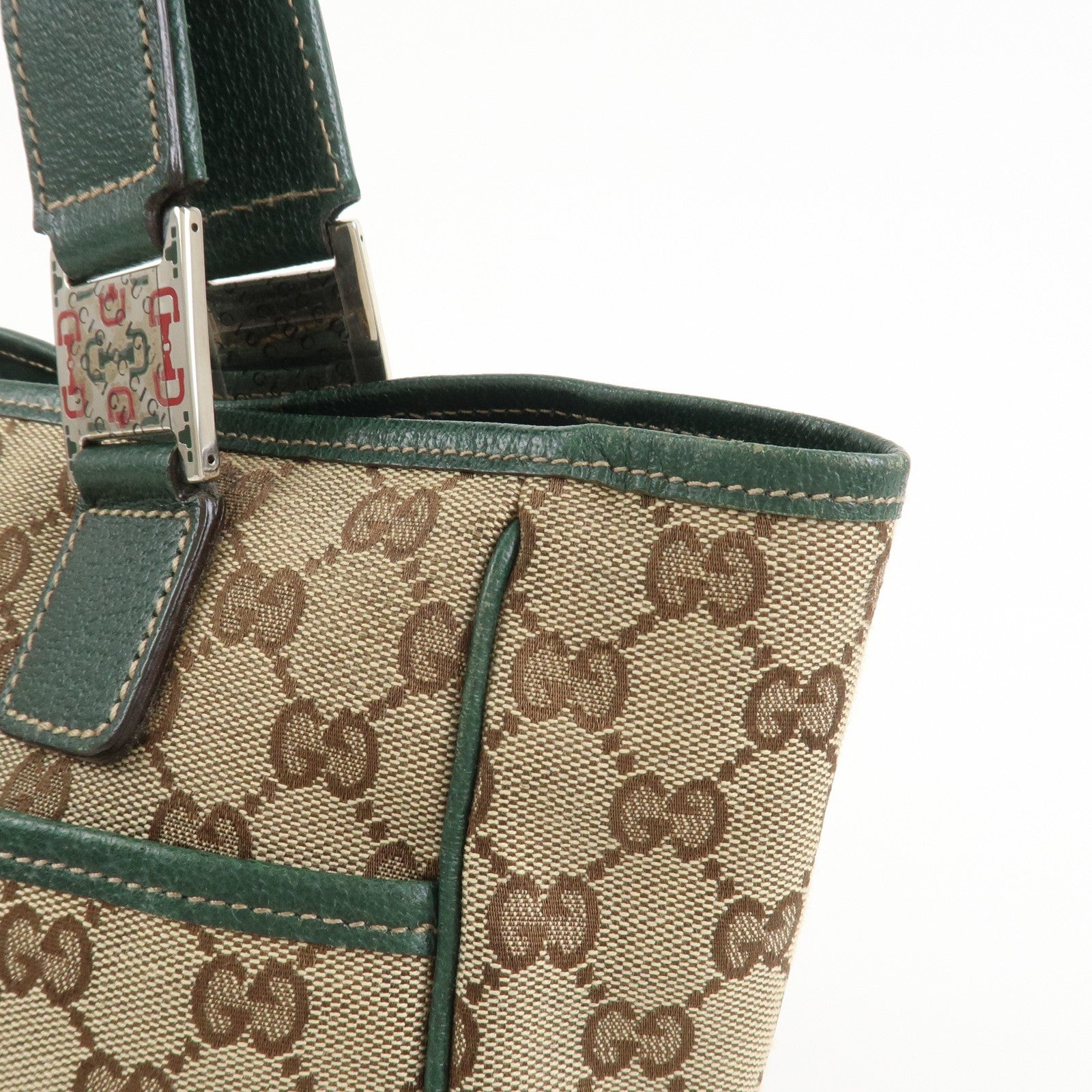 Gucci Tote Hand Bag - Brown and Green, GG Canvas and Leather 