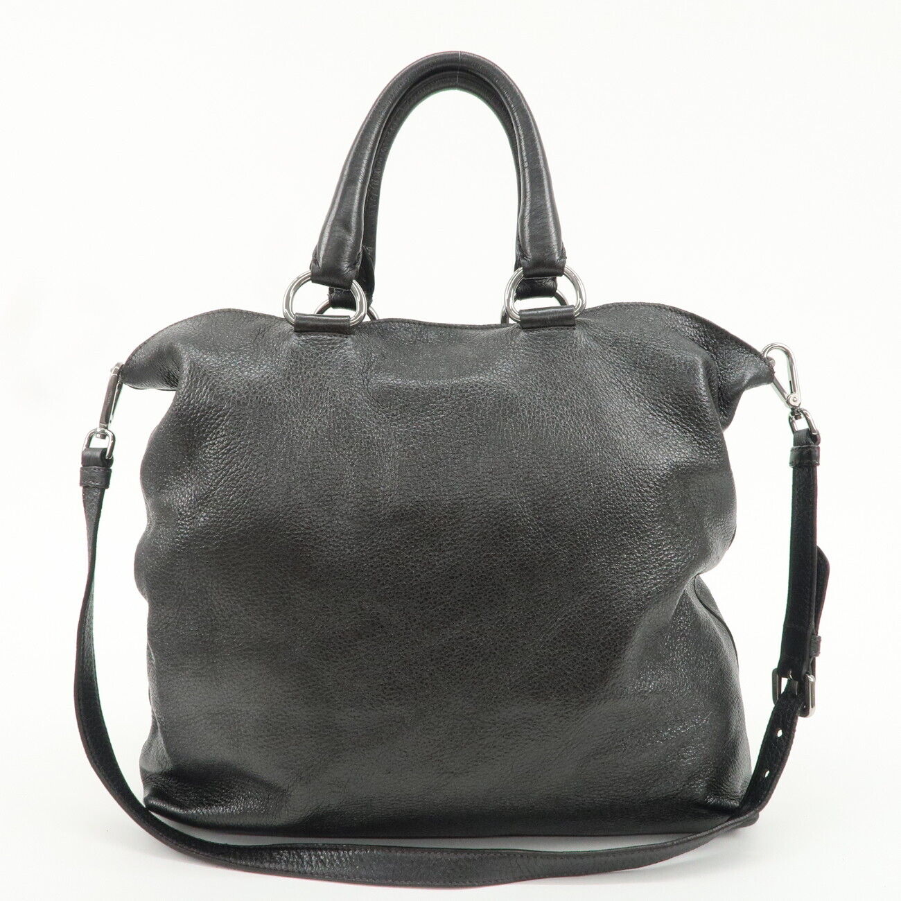 PRADA Leather 2 Way Tote Bag - Metallic Gray, Leather