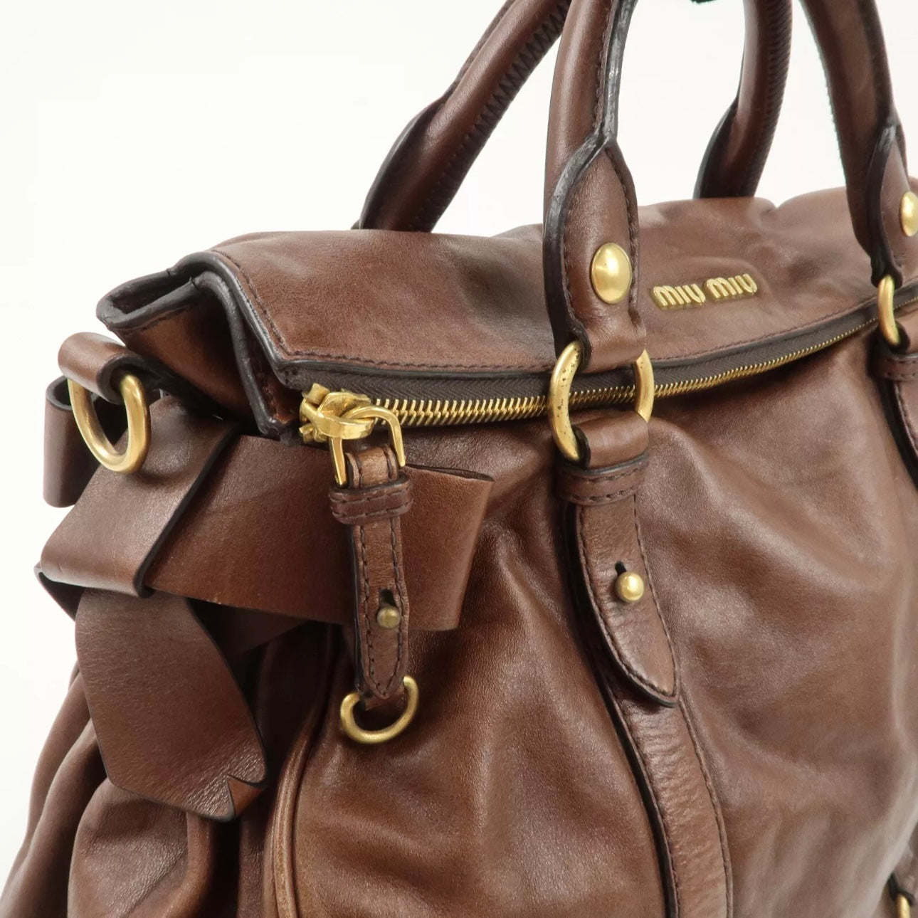MIU MIU Leather Shoulder Bag Brown