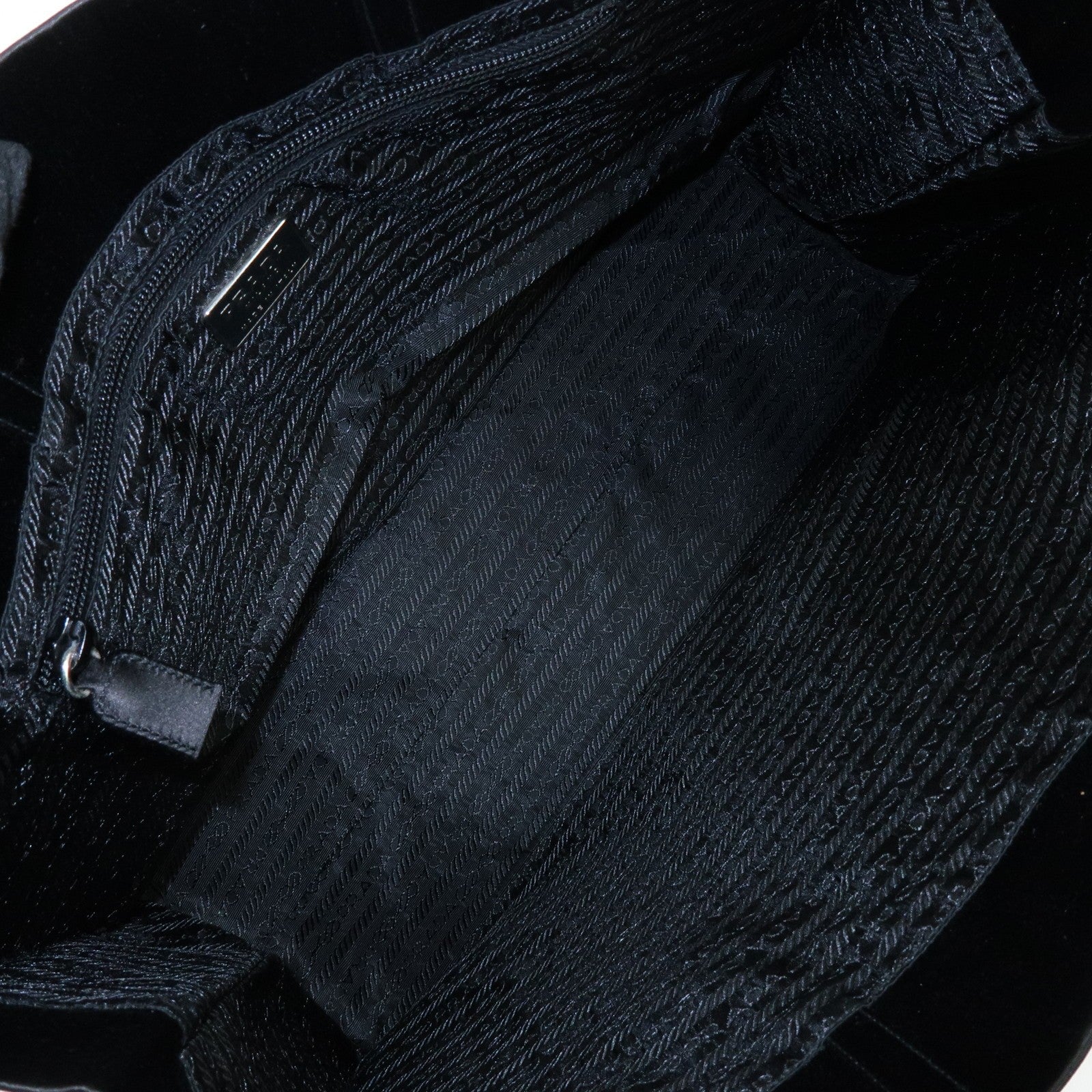 Prada Triangle Logo Tote Hand Bag - Black, Satin