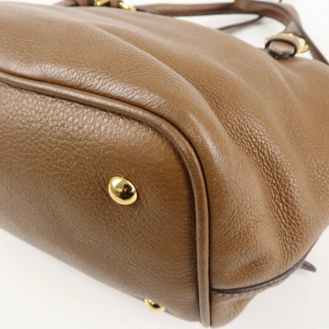 MIU MIU Vitello Phenix Leather Shoulder& Hand Bag Brown