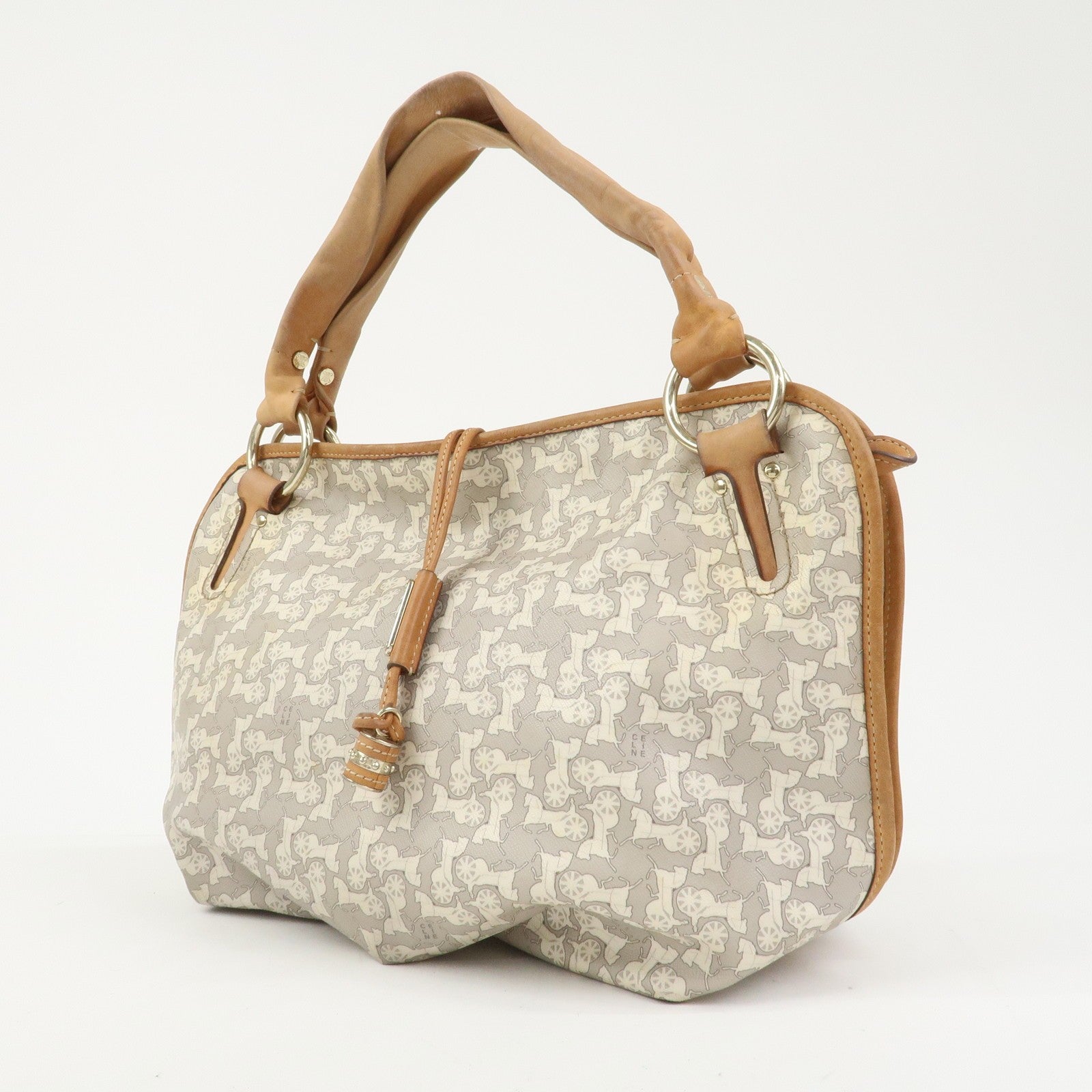 Celine Logo Hand Bag - Gray and Light Brown, Leather