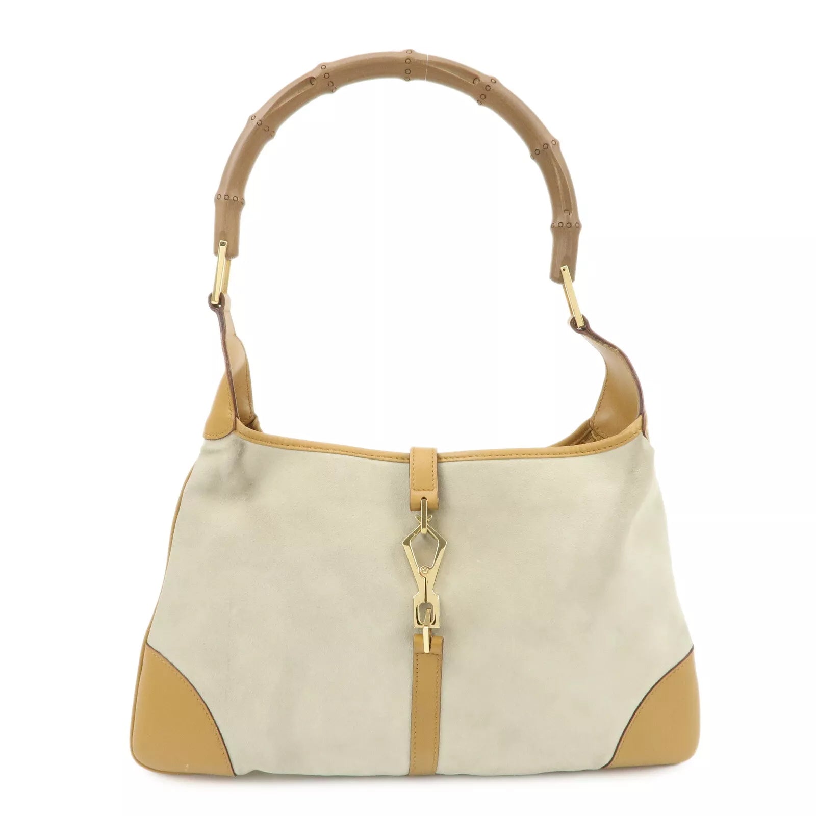GUCCI Bamboo Suede Leather Shoulder Bag - Gray/Brown, Suede/Leather