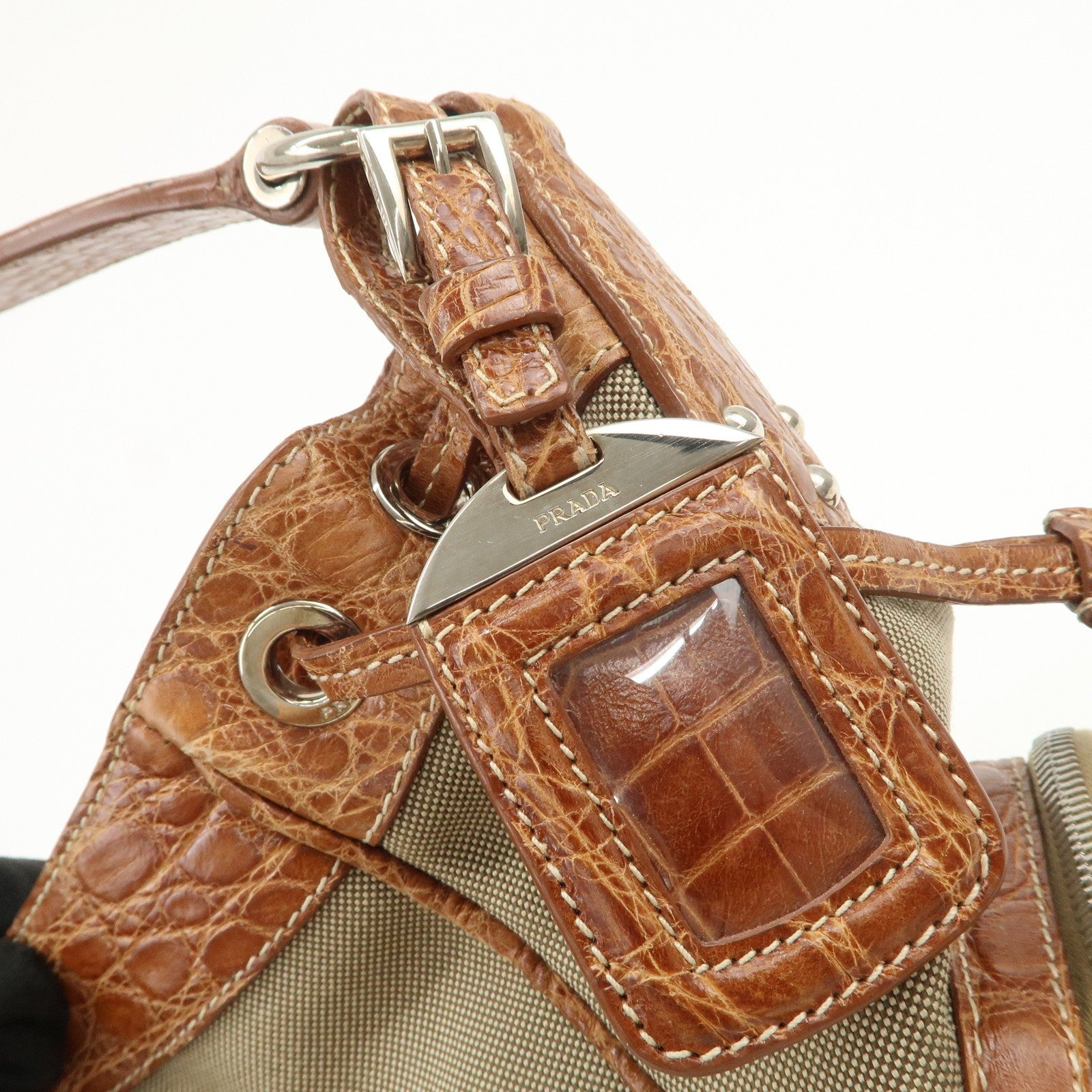 Prada Jacquard Shoulder Bag - Brown, Embossed Leather