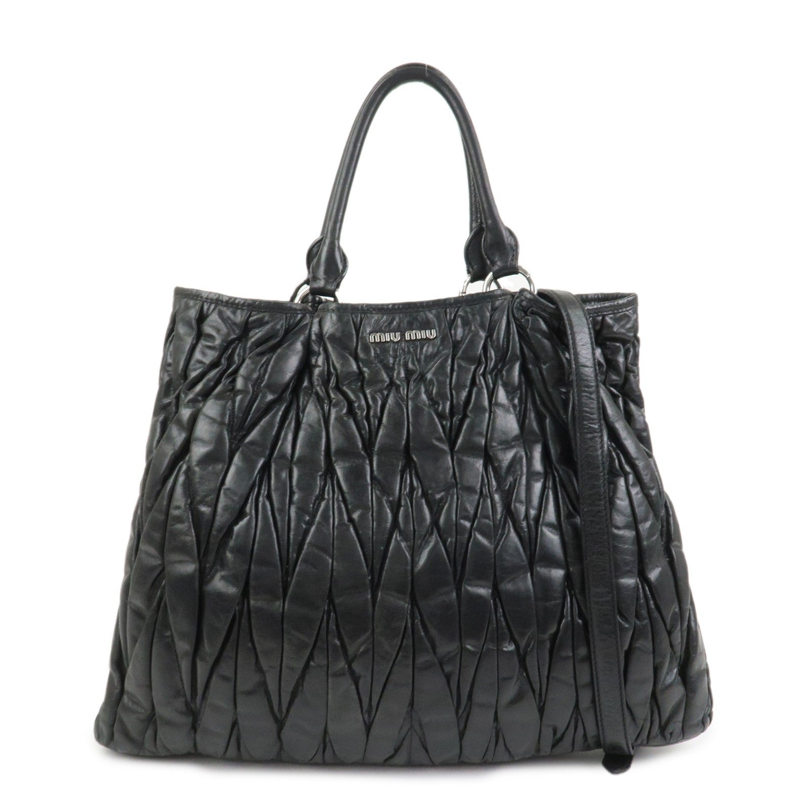 Miu Miu Matelasse 2Way Hand Bag - Black, Leather