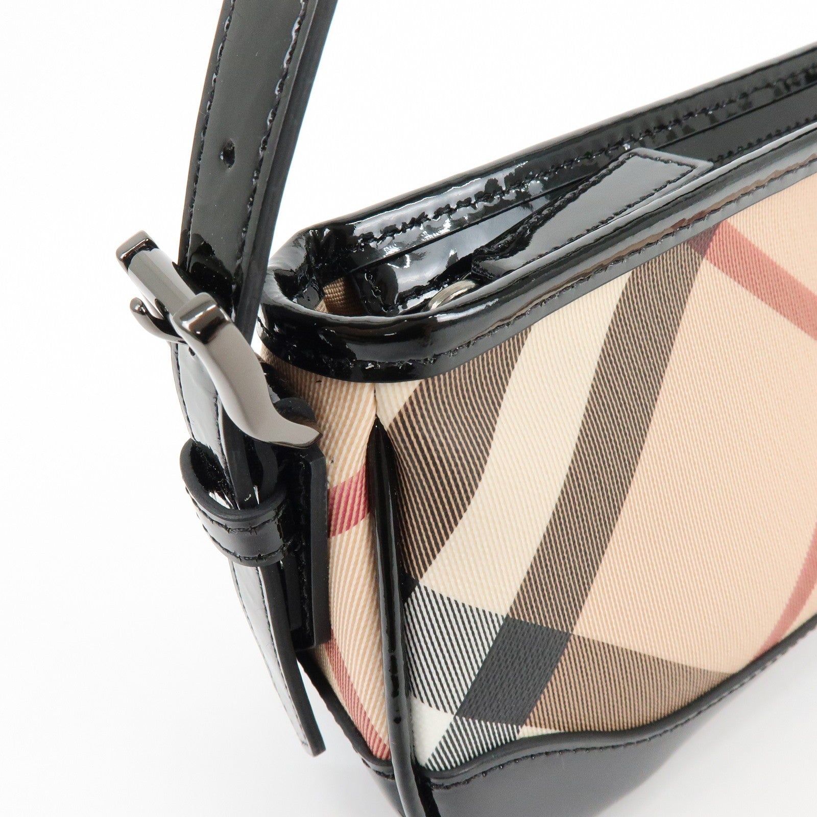 Burberry Nova Plaid Hand Bag - Beige, Black, PVC, Patent Leather