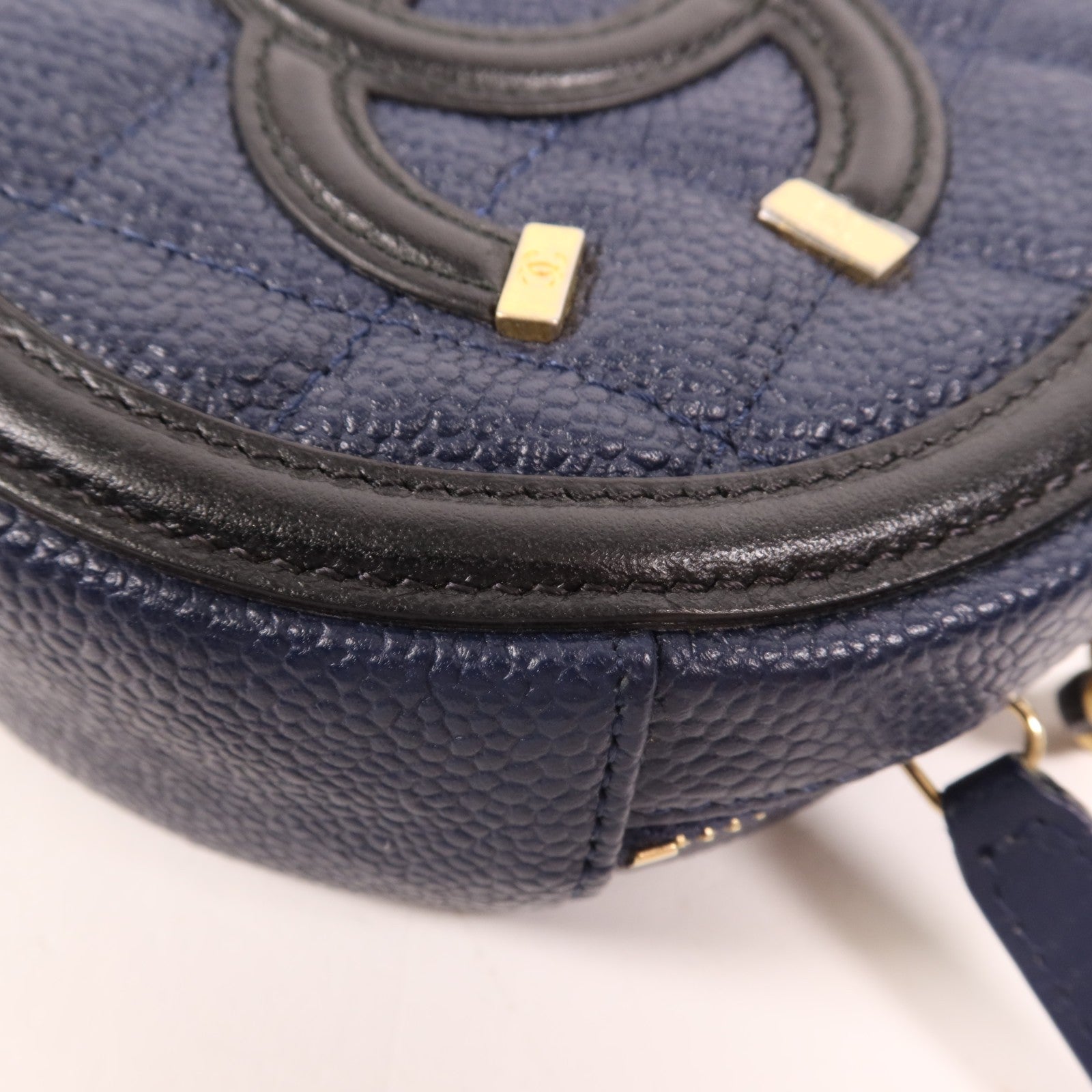 Chanel CC GHW Filigree Round Chain Shoulder Bag - Navy/Black, Calfskin Leather