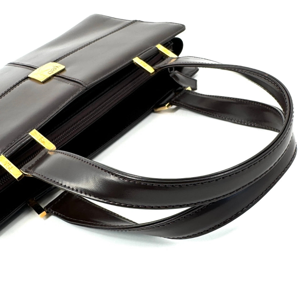 YSL Saint Laurent Shoulder& Hand Tote Bag- Leather Brown Vintage