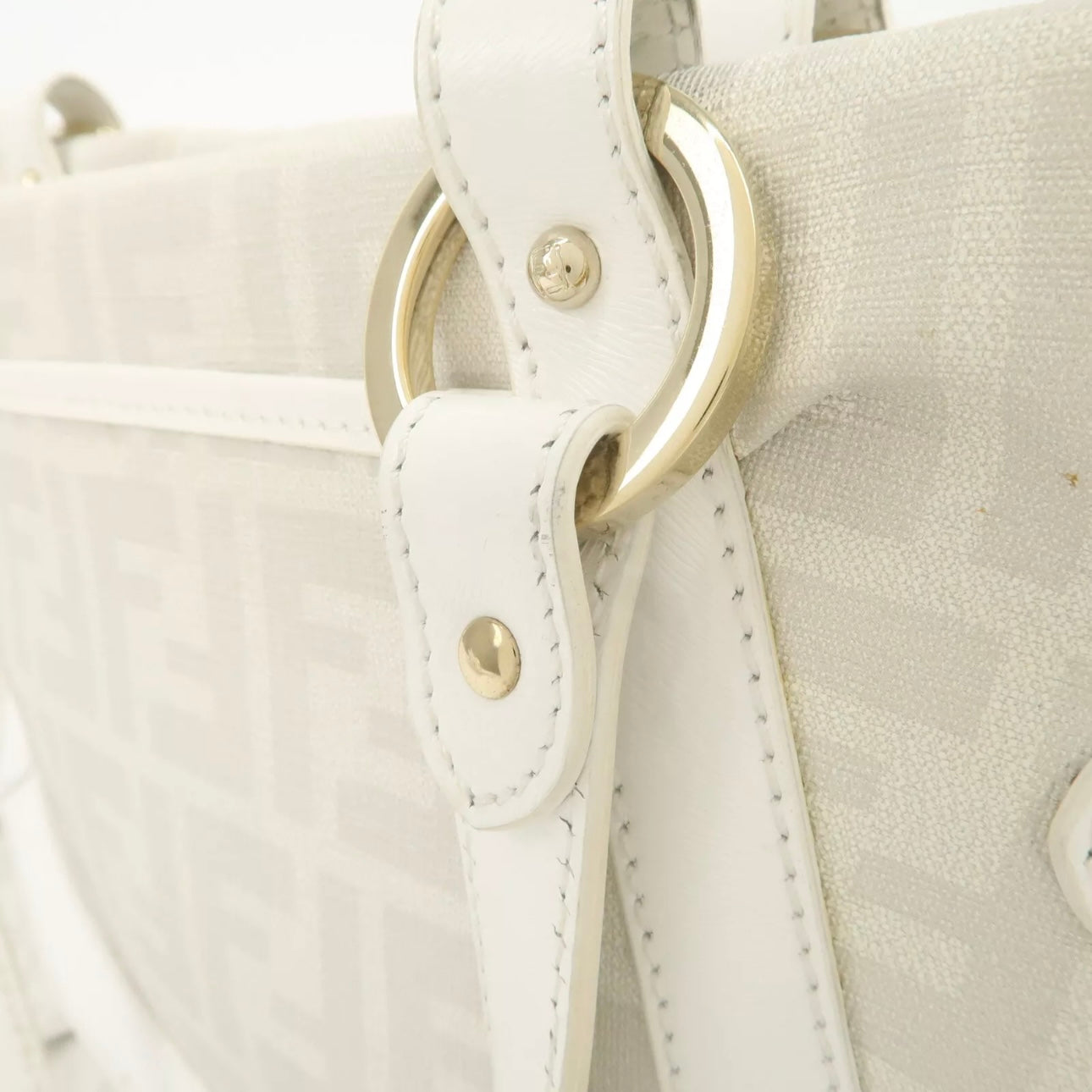 FENDI Zucca PVC Leather Shoulder Bag White Gold Hardware