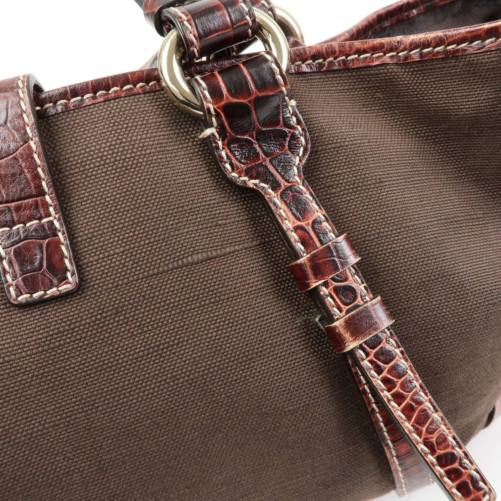 Celine Logo Canvas Tote Bag - Brown, Embossed Leather